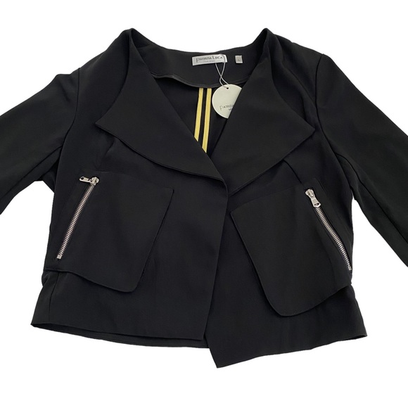 Patrizia Luca Milano Black Zipper Pocket Open Blazer Jacket, Size Large - Picture 4 of 9